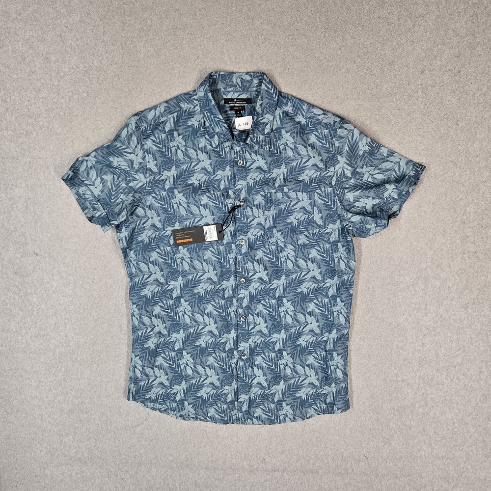 Marc Anthony Men Button Up Shirt M Blue Shirt Floral Casual Shirt Slim NWT